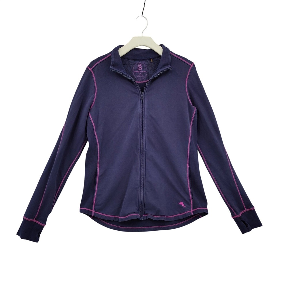 Tommy Bahama Womens Coastal Full Zip Jacket Medium Navy Pink Contrast Stitching